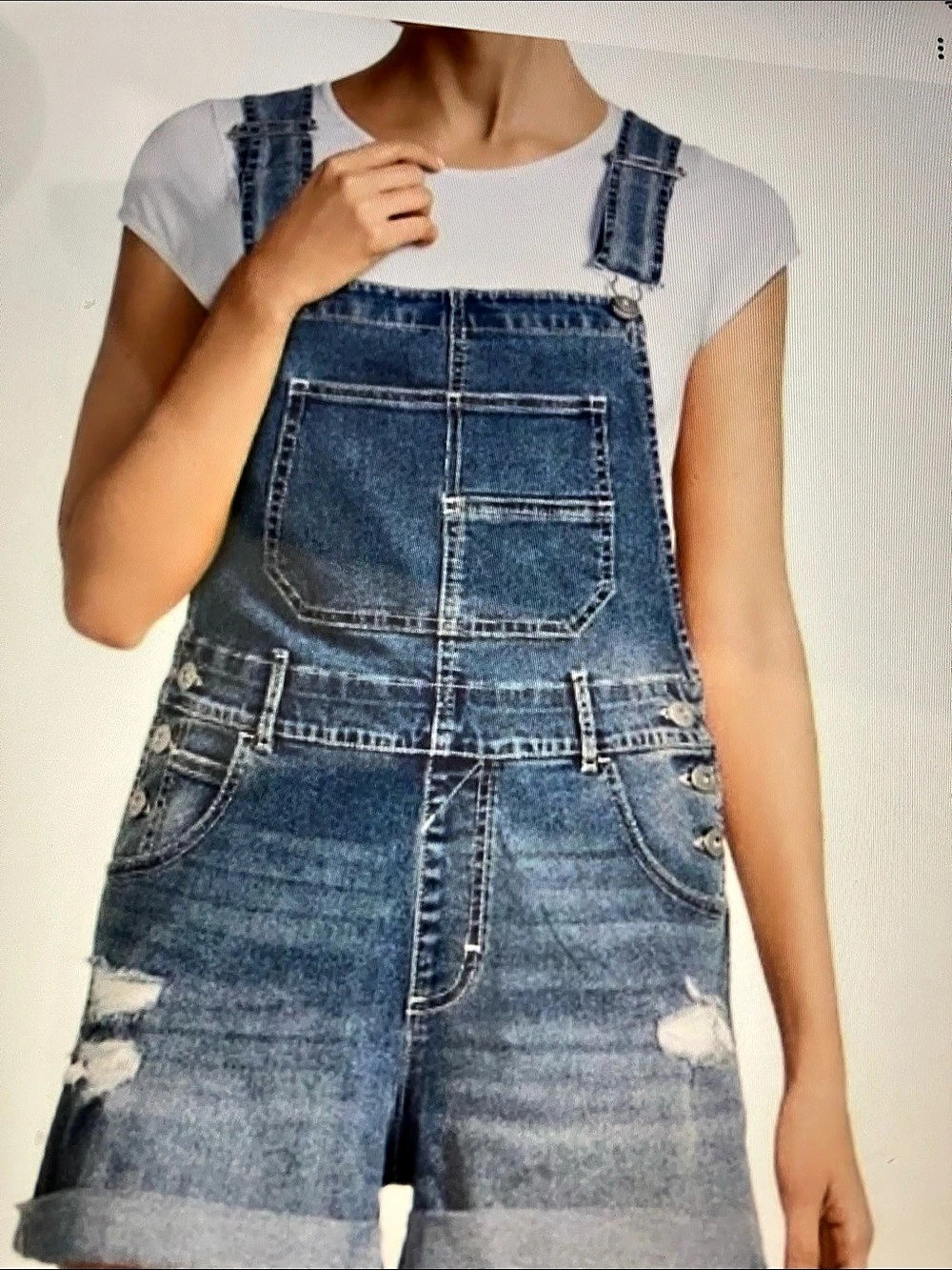 No Boundaries Distressed Denim Short Overalls in Blue XL (15-17)